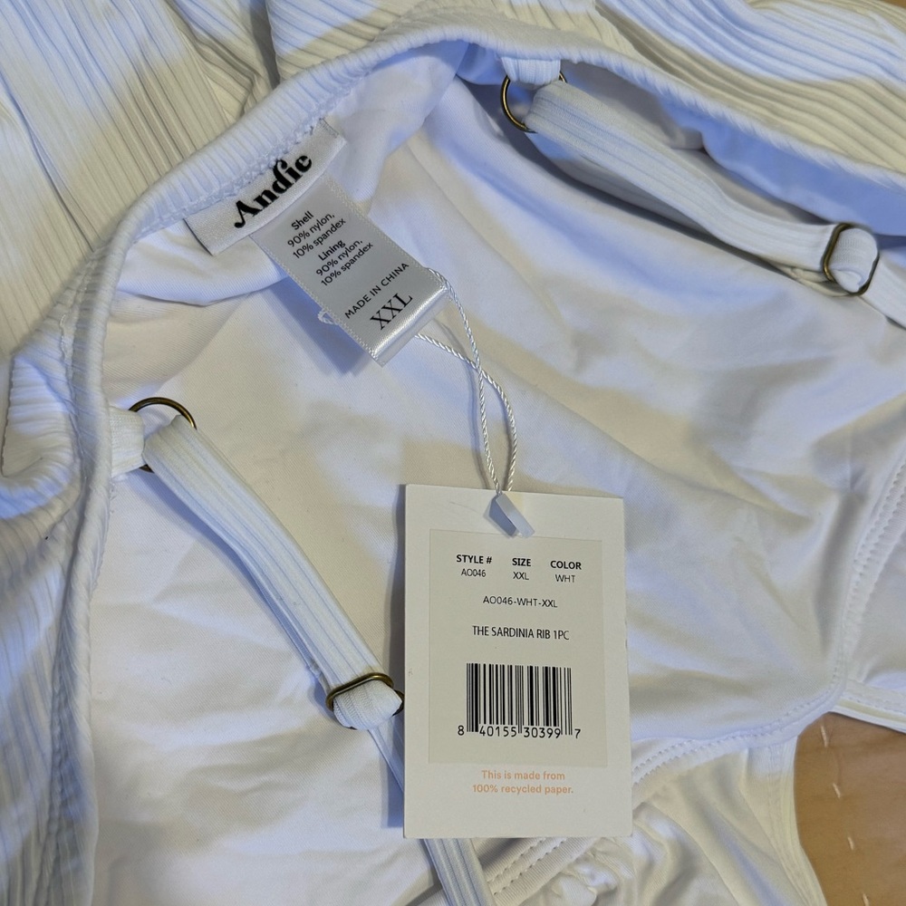 Andie Sardinia white ribbed swimsuit XXL NWT - Picture 4 of 5